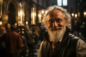 Obraz premium Portrait of university professor with students in background