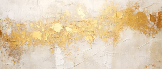 Obraz premium White textured background with golden shimmer. Grunge, abstract concrete background. Decorative stucco, painting. Generative ai.