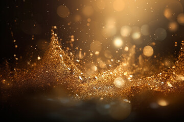 Fototapeta na wymiar Abstract background with gold sparkles and bokeh with copy space. AI generated