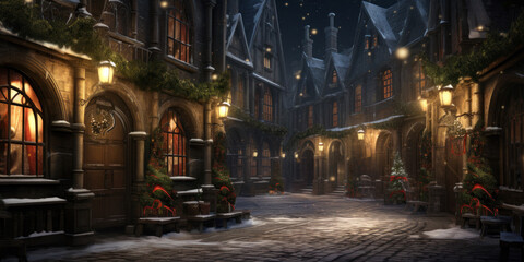 Fototapeta premium view of the town at night in christmas