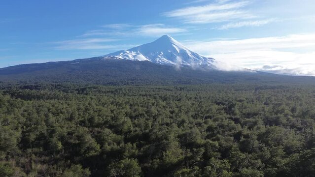 Drone view of volcano and forest