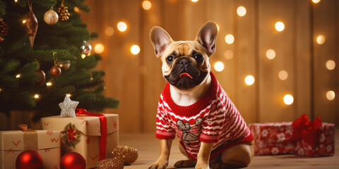 Puppy in christmas decorations