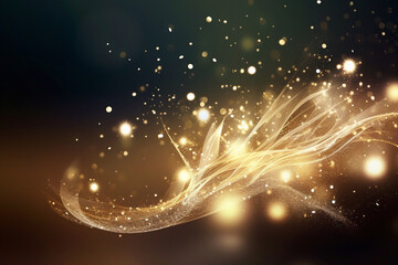 Abstract background with gold sparkles and bokeh with copy space. AI generated