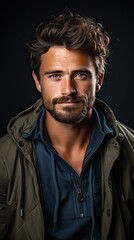 Obraz premium Charming handsome. Handsome young man in casual wear keeping arms crossed and smiling while standing on background. Man portrait illustration. Generative AI