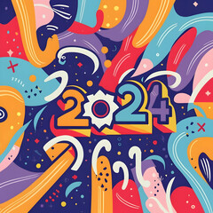 2024 text design template celebration typography poster, banner or greeting card for happy new year. 2024 number design template