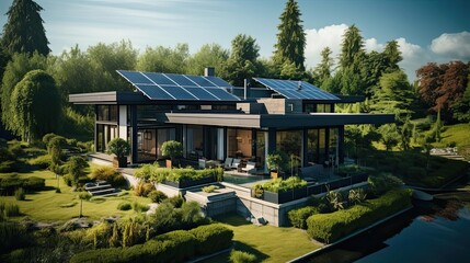 Fototapeta premium Solar panels in aerial view. Agriculture environment illustration. Generative AI