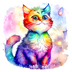 Kolorowy magiczny kot ilustracja - obrazy, fototapety, plakaty