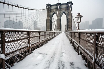 Snowy Brooklyn Bridge. Generative AI