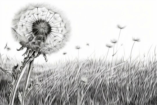 A sketch of a dandelion flower in a field. Generative AI