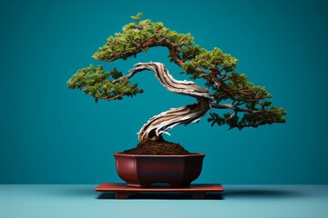 Elegant bonsai in pot on clear background. Generative AI