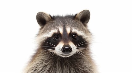 Fototapeta premium Raccoon portrait, closeup and isolated on a white backdrop.