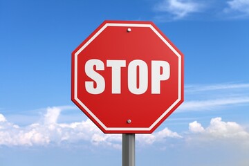 Obraz premium A red alarm stop sign at blue sky background