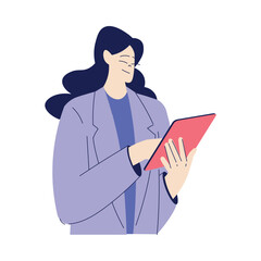 Bill Pay with Woman Character with Tablet Use Online Application Vector Illustration