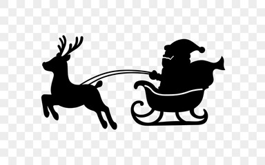 Santa Claus in sleigh with reindeer icon. Santa Claus is flying in sleigh with Christmas reindeer. Santa Claus ride sleigh flying reindeer