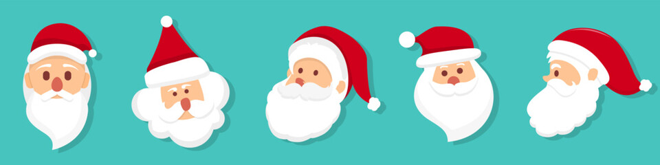 Santa Claus head with red hat. Santa Claus head in cartoon style. Set of cartoon Santa character. Santa Claus head in a flat design