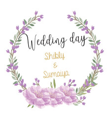 Wedding day card with a gold frame and PINK  flowers