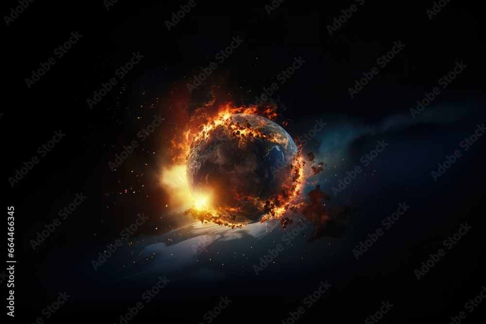 Wall mural planet earth burning in fire on a black background. global warming concept.