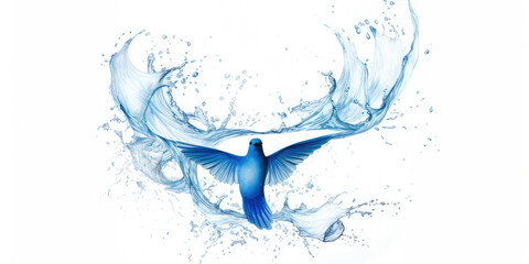 Blue dove with water splash isolated on white background. - obrazy, fototapety, plakaty