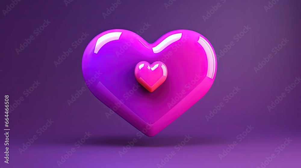Poster 3d heart icon for social media and speech bubble from different angles. concept of online application notifications. illustration isolated on purple background. 3d rendering