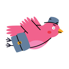 Pink Bird Carry Letter Envelope Flying with Post Vector Illustration