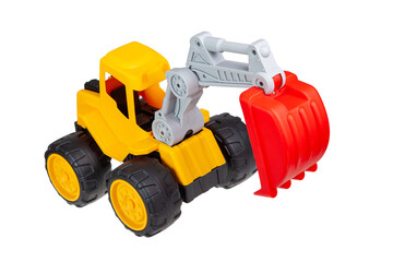 Fototapeta premium Excavator toy, Bulldozer toy isolated on white background