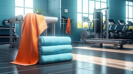 bath colored towel after gym on fitness centre 3d icon 3d illustration gymnasium equipment theme - obrazy, fototapety, plakaty