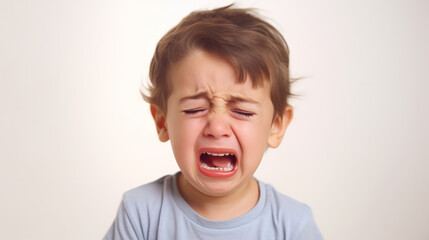 The boy cries, studio portrait