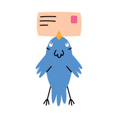 Blue Bird Carry Letter Envelope Flying with Post Vector Illustration