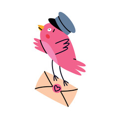 Pink Bird Carry Letter Envelope Flying with Post Vector Illustration