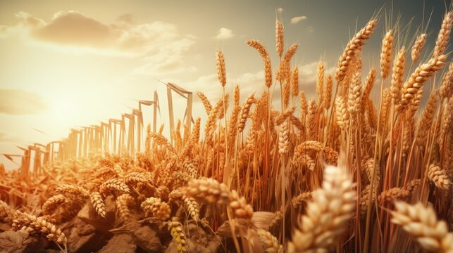 Food price rise. Food crisis concept. Global financial crisis. Food deficiency. Price growth chart for farm products. Lack of agricultural products. Supply problems