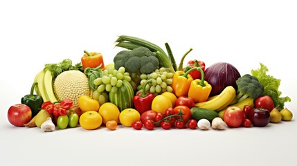 collection fruits and vegetables isolated on a white background