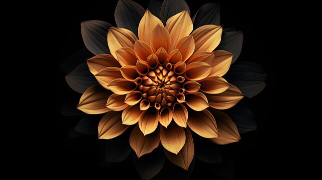 Top view of a flower on black background. Photo from above.