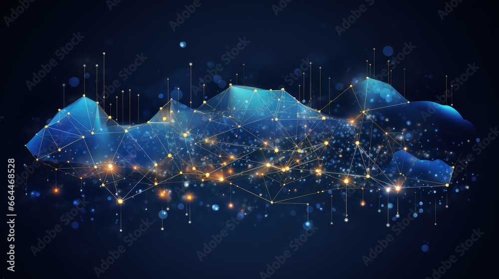 Poster Cloud Technology illustration concept.High-speed connection data analysis. Technology network for connected devices.cloud computing. big data center, on dark blue background.
