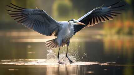Grey heron (Ardea cinerea) taking off in Bushy Park, London, UK, Europe