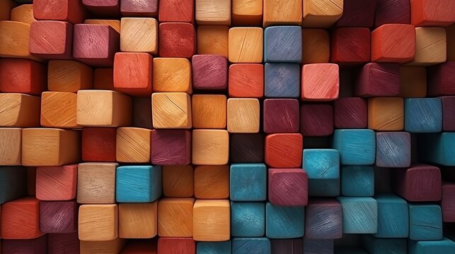 Top view on colorful wooden blocks. Concept of decision making process, logical thinking. Logical tasks