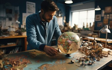 Educator Artistry Crafting a Global Map Globe in Social Studies.