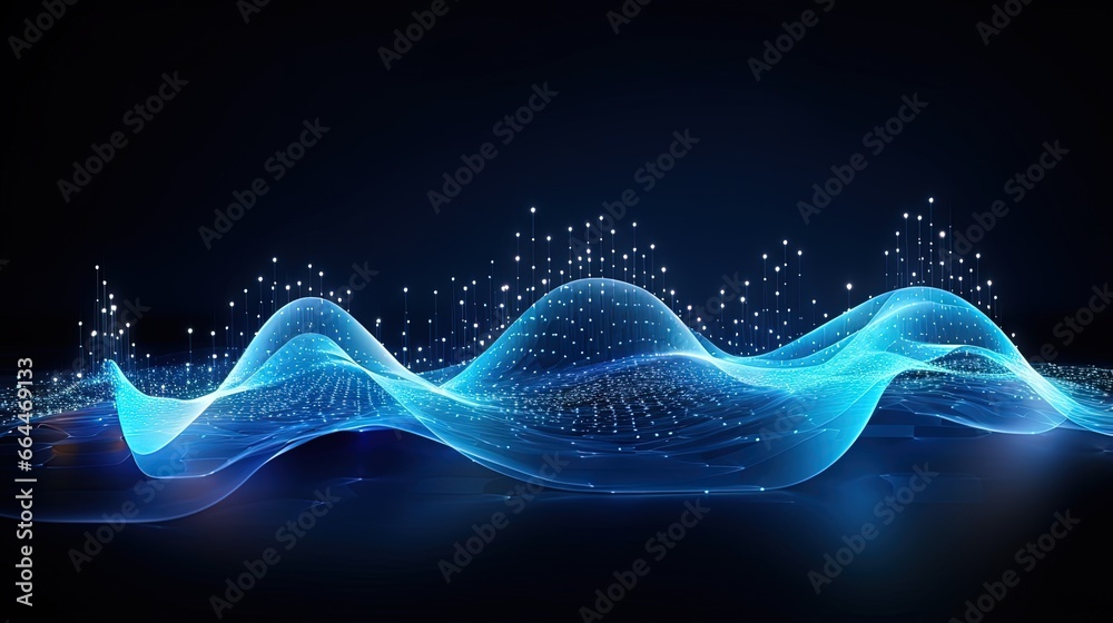 Leinwandbilder Abstract digital wave. Blue circular shape on the background. Futuristic point wave. Big data. 3D rendering.