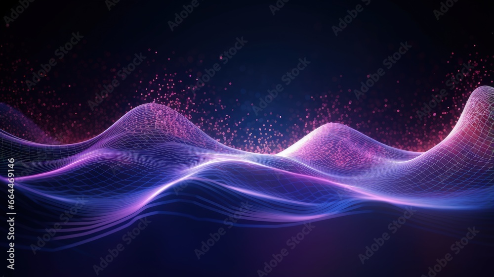 Leinwandbilder Dynamic wave with connected dots and lines. Digital wave background concept. Abstract technology background. Big data visualization. 3D rendering.
