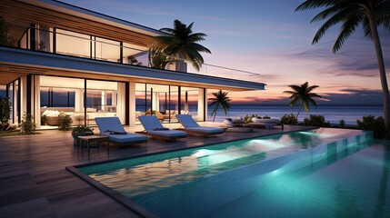 Fototapeta na wymiar Modern Pool Villa Sea view - 3D rendering