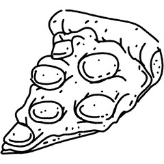 pizza illustration. outline vector food on transparent background. cute doodle breakfast. simple line of yummy food.
