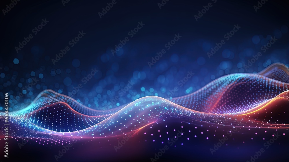 Leinwandbilder Dynamic wave with connected dots and lines. Digital wave background concept. Abstract technology background. Big data visualization. 3D rendering.