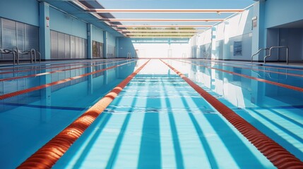 Lanes of a competition swimming sports pool in leisure centre - obrazy, fototapety, plakaty