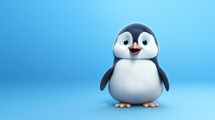 Obraz premium Cute little penguin on blue background. 3d rendering