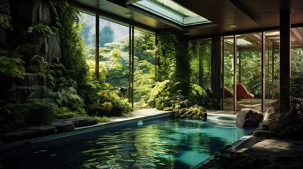 Poster a home with a swimming pool and greenery © HN Works