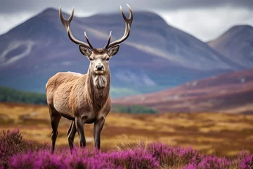 Foto op Aluminium Toilet Red stag standing on a hilltop overlooking a beautiful summer landscape