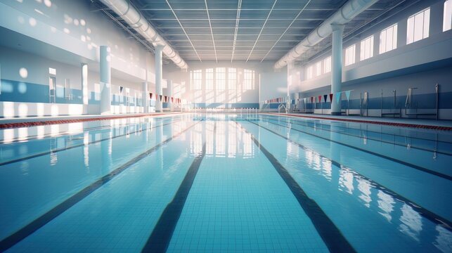 Lanes of a competition swimming sports pool in leisure centre