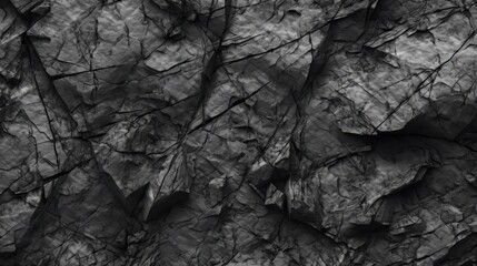 Black white rock texture. Dark gray stone granite background for design. Cracked rough mountain surface. Close-up. Crushed broken.