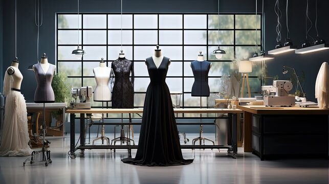 fashion design studio for sewing and cutting clothes, designer clothes, manufacturing, craft product. - Powered by Adobe