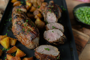 Oven roasted pork fillet with potatoes