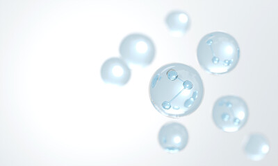 Molecule inside Liquid Bubble. skin care cosmetics solution, 3d illustration